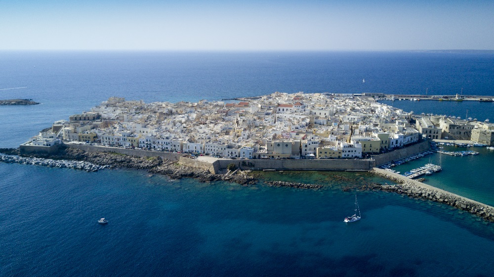 Aerial Photo Shooting With Drone On Gallipoli, Famous Salento City On The Mediterranean Sea