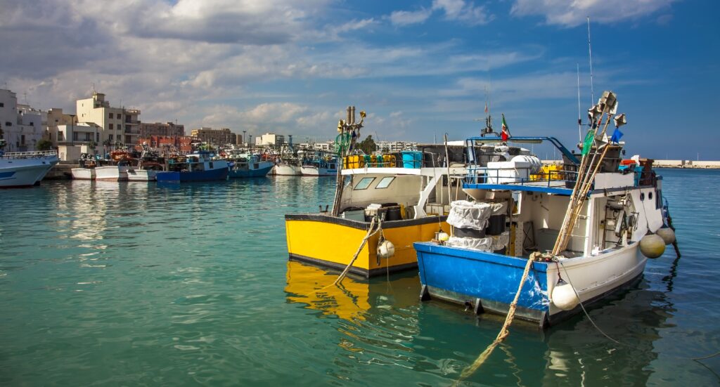Fishing Boats At The Old Port Of Porto Vecchio In Monopoli Puglia Italy