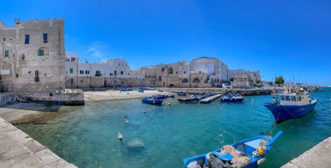 Boats Moored At The Porto Antico In The Old Town Of Monopoli, Puglia, Italy